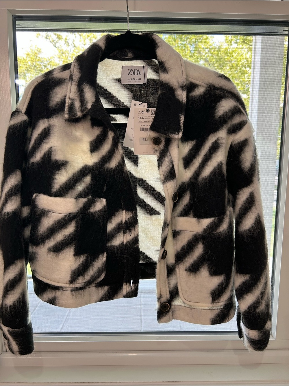Zara Black and White Teddy Jacket with Bold Pattern
